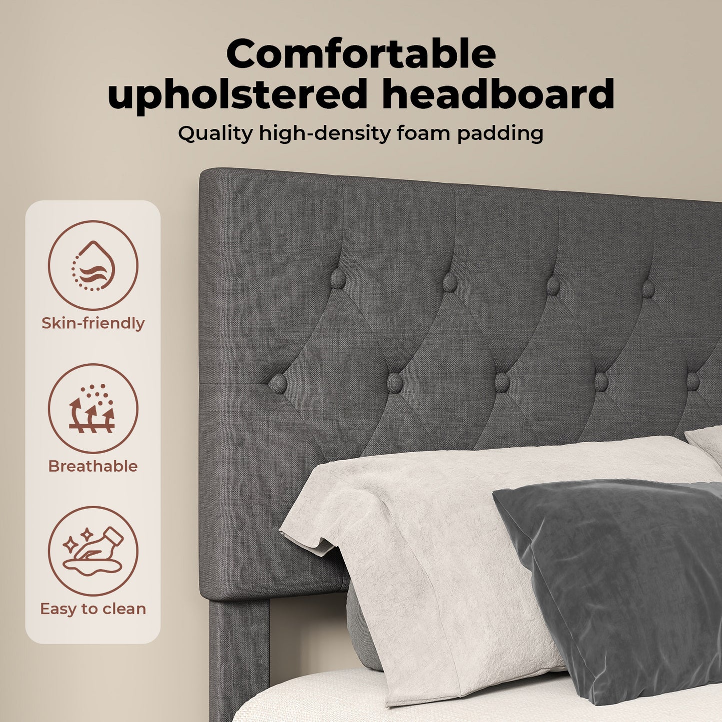 Levede Upholstered Bed Frame Wood Small Double Linen Fabric Soft Foam Headboard