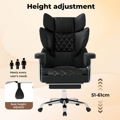 Levede Office Desk Chair Big and Tall for Heavy People with Footrest PU Black
