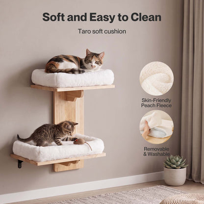 Skylos Cat Wall Shelves 2 Platform Steps Rubber Wood for Cat Climbing White