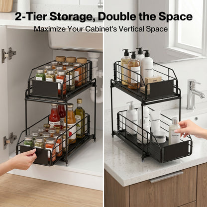 TOQUE 2 Tier Pull Out Basket Under Sink Kitchen Cabinet Storage Organiser Drawer
