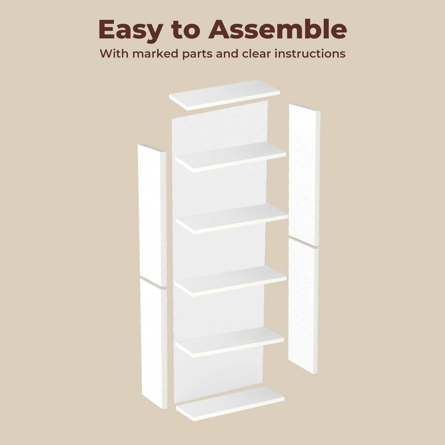 Levede Slim 6 Tier Bookshelf Narrow Bookcase  Storage Shelf Organizer Unit White