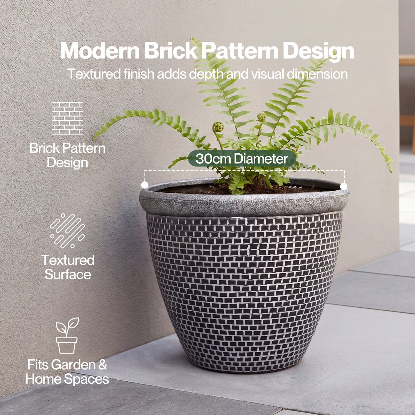 TOQUE 2PCS Plastic Garden Plant Pots 30cm Round Outdoor Planters Drainage Holes