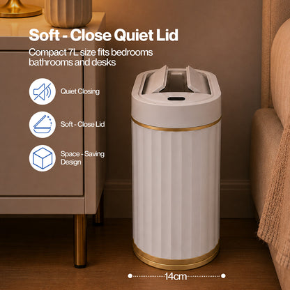 TOQUE Sensor Rubbish Bin 7L Touchless Silent Butterfly Lid for Bedroom White