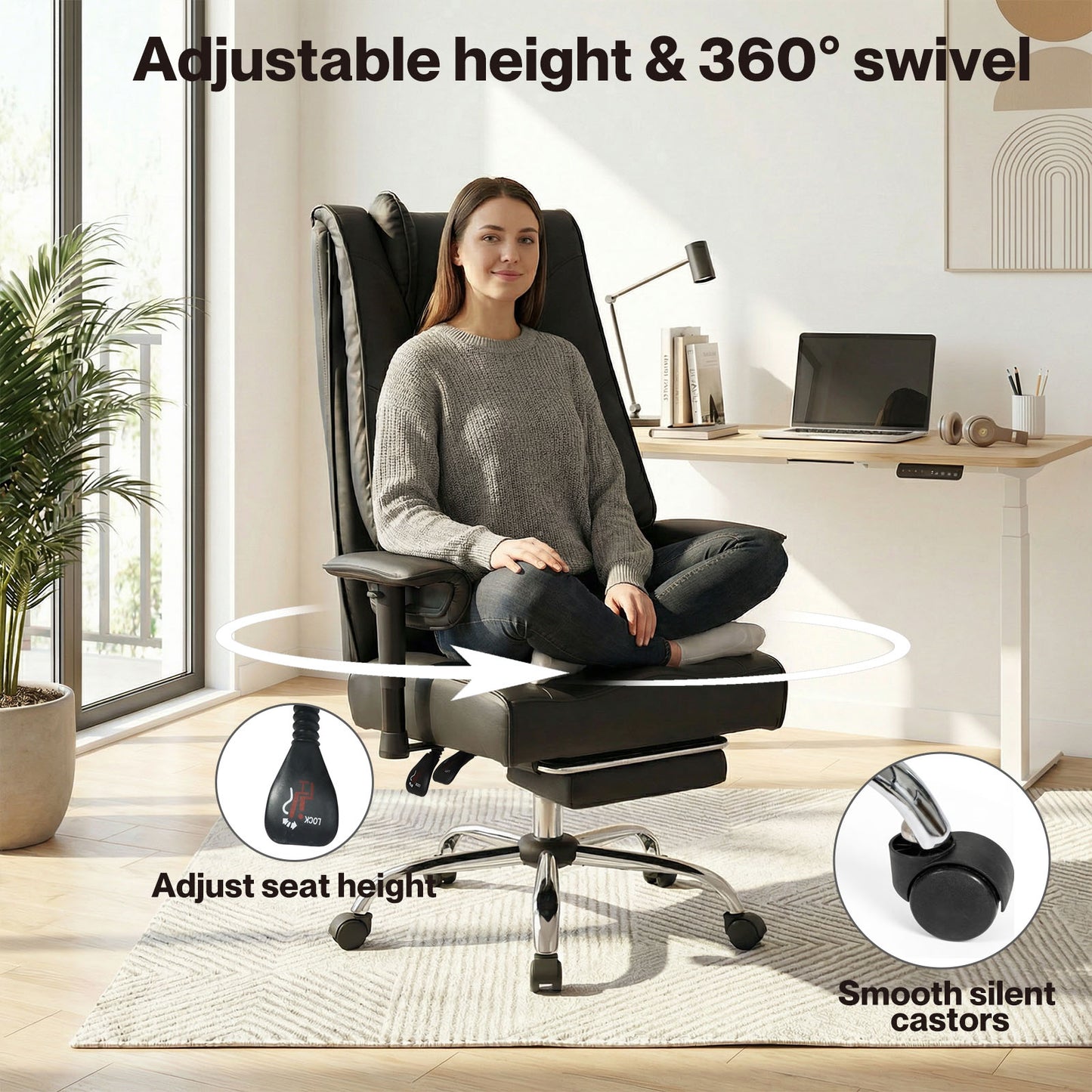Levede Office Chair Big Tall High Back Heavy Duty PU Recliner Executive Chair