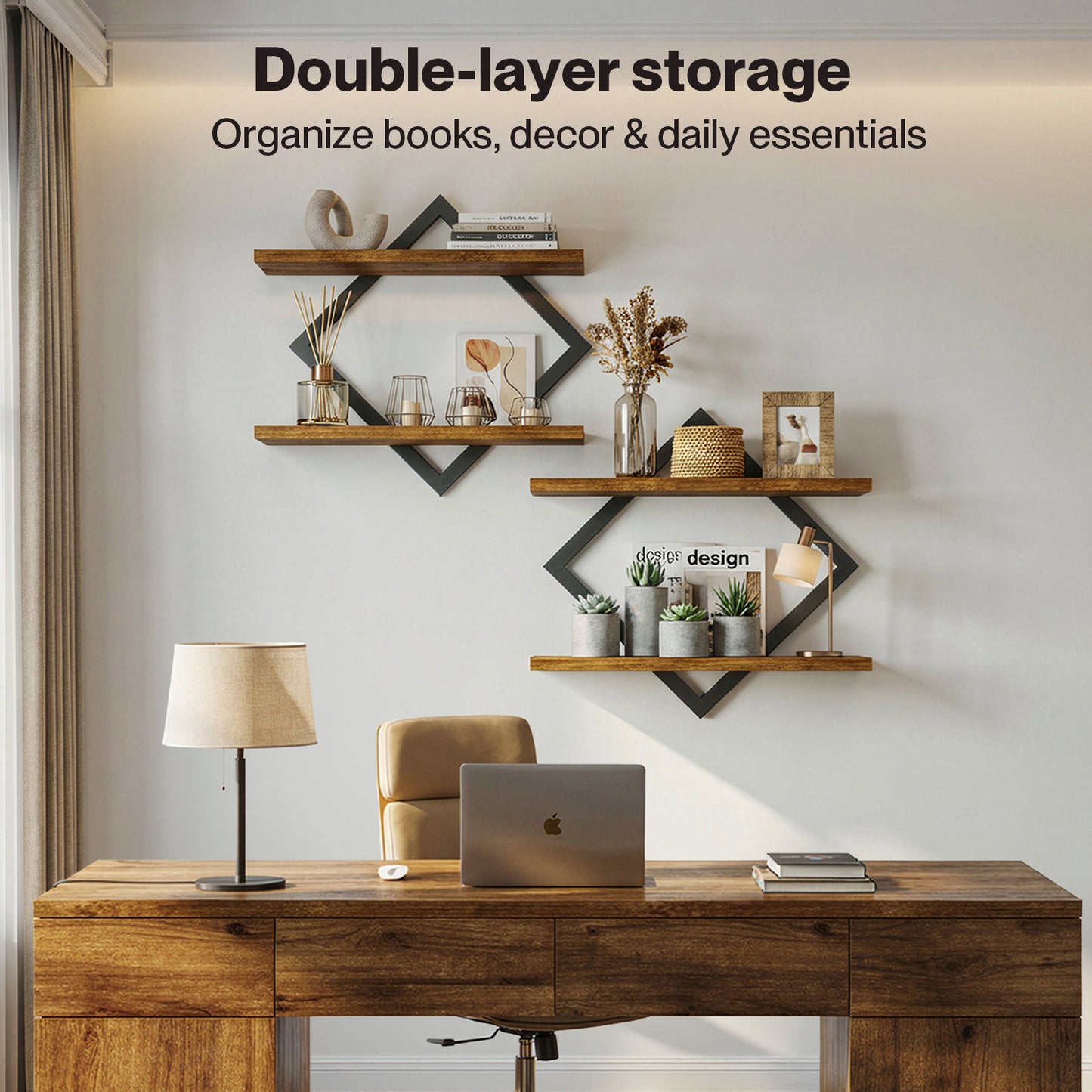 Levede Rustic Floating Shelves Set of 2 Diamond Industrial Display Storage Shelf