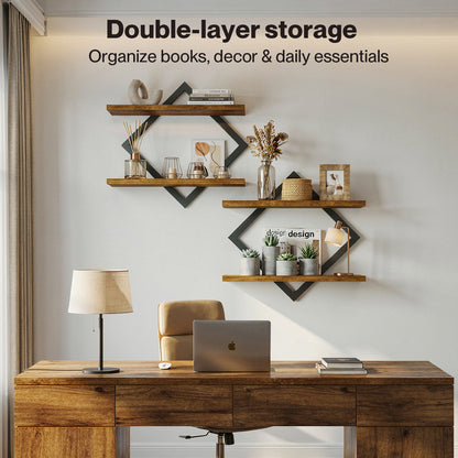 Levede Rustic Floating Shelves Set of 2 Diamond Industrial Display Storage Shelf