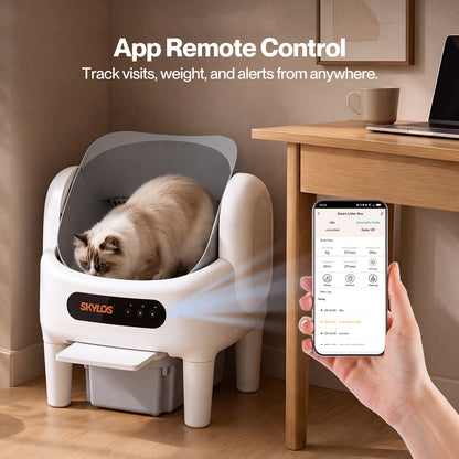 Skylos Cat Litter Tray Self Cleaning App Control Quiet for Multi Cats White