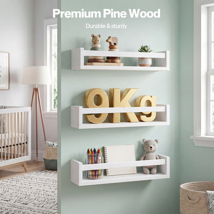 Levede Nursery Book Shelves Kids Wall Floating Shelf White Solid Wood 3 Pack