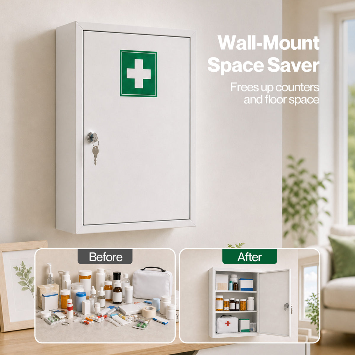 Levede Medicine Cabinet Lockable Wall Mounted Storage Box Metal Home White