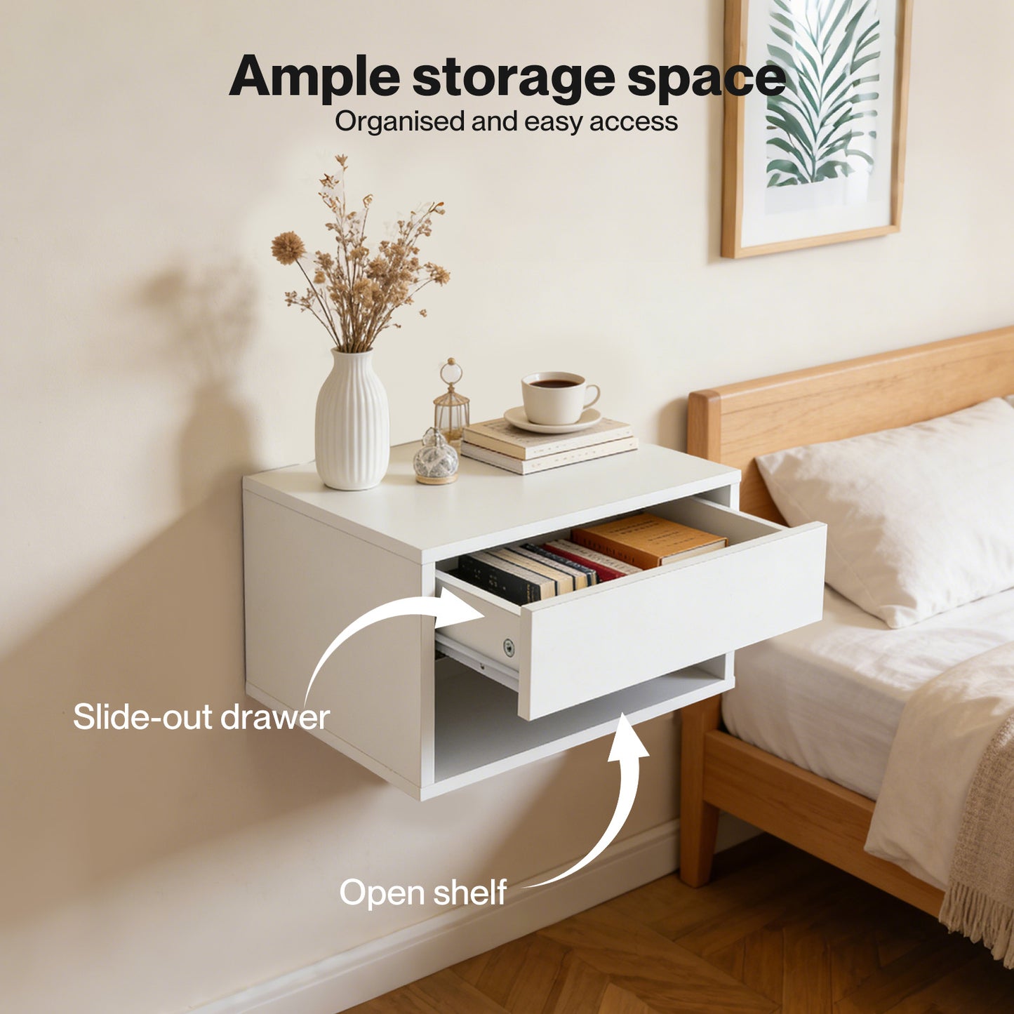 Levede Bedside Table Floating Set of 2 Wall Mounted Drawer Open Shelf White