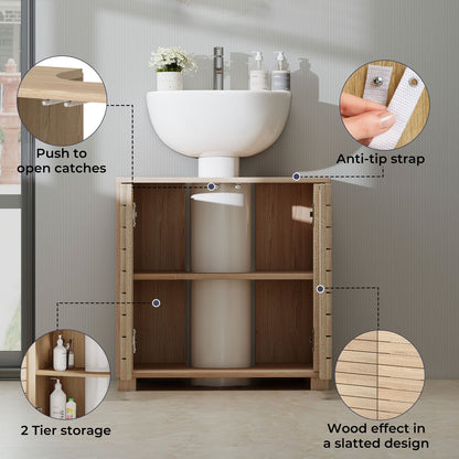 Levede Bathroom Under Sink Cabinet Basin Storage Cupboard 2 Door Oak Vanity Unit