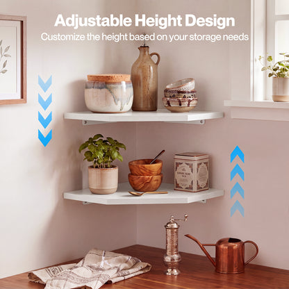 Levede 2 Pack Floating Corner Shelves Cable Cut-Out Wall Mounted Storage White