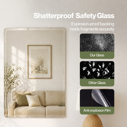 Yezi Wall Mirror Tempered Glass HD Make Up Mirror Vanity Bathroom 45x60cm