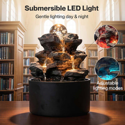 Spector Water Feature Indoor Fountains Rotating Glass Ball LED Light Resin Grey
