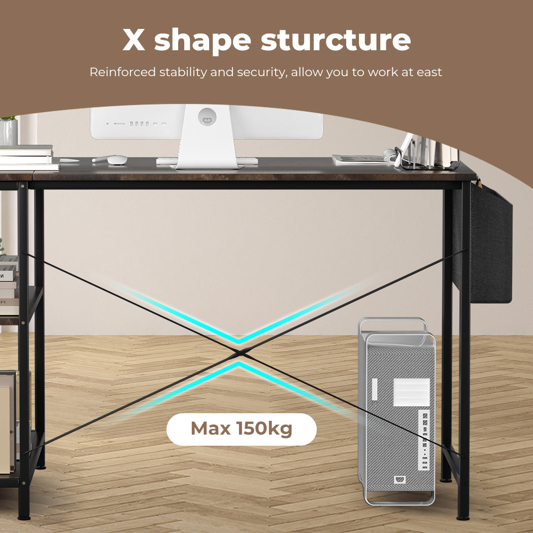 Levede L Shaped 120cm Browm Computer Desk Home Office Laptop Modern