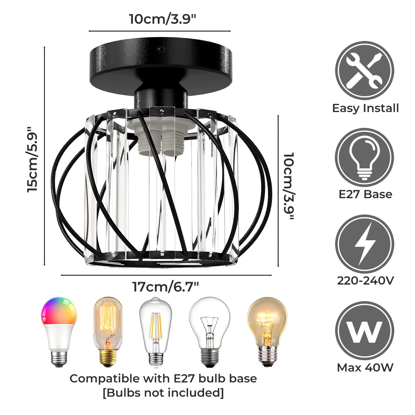 Emitto Crystal Ceiling Light Semi Flush Mount Chandelier Modern Hallway Black