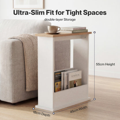 Levede Side Table with Magazine Rack Slim End Table For Living Room Natural