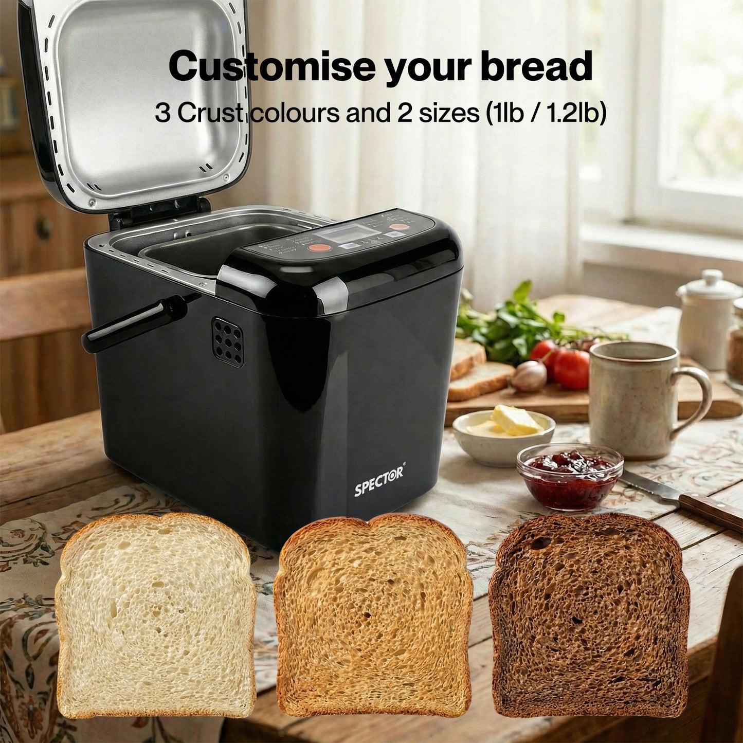Spector 19 in 1 Bread Maker 1.2LB Bread Machine Low Noise 500W Timer Non Stick