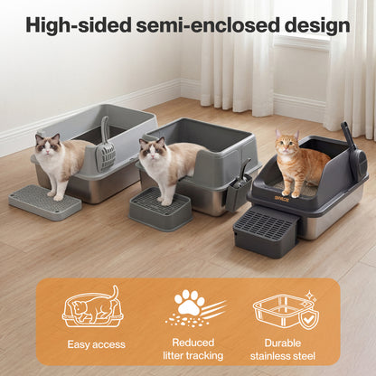 Skylos Cat Litter Box Enclosed Stainless Steel Anti-Splash Toilet Tray Foldable