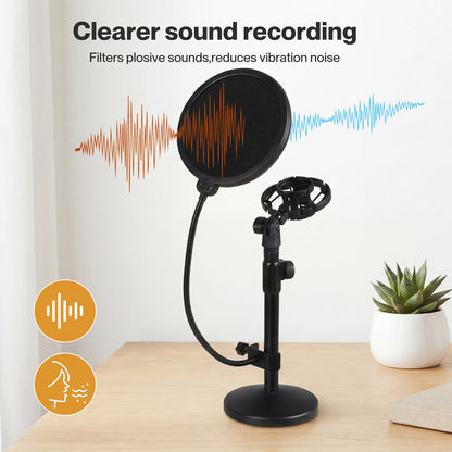 Levede Desktop Microphone Stand Adjustable Mic Clip Desk Pop Filter Shock Mount