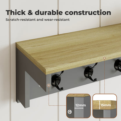 Levede Coat Rack Wall Mounted 7 Double Hooks Wood Entryway Hallway Storage Shelf