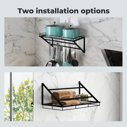 Toque Wall Mounted Pot Pan Rack Multipurpose Utensil Rail Holder Shelf 12 Hooks