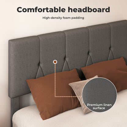 Levede Bed Frame Upholstered Linen Fabric Headboard Wooden Slat Double King Size