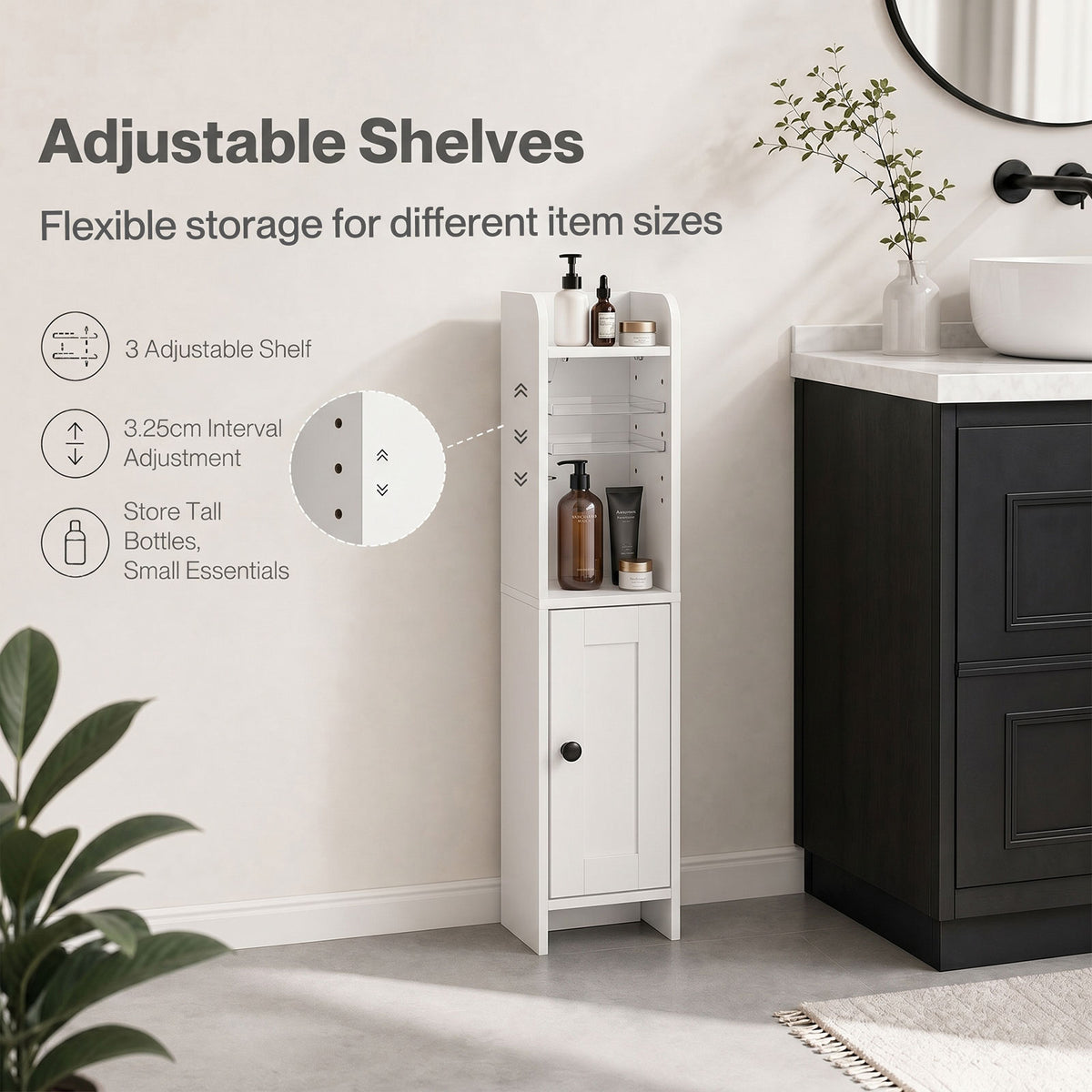 Levede Bathroom Cabinet Slim Corner Storage Adjustable Shelves PB MDF White
