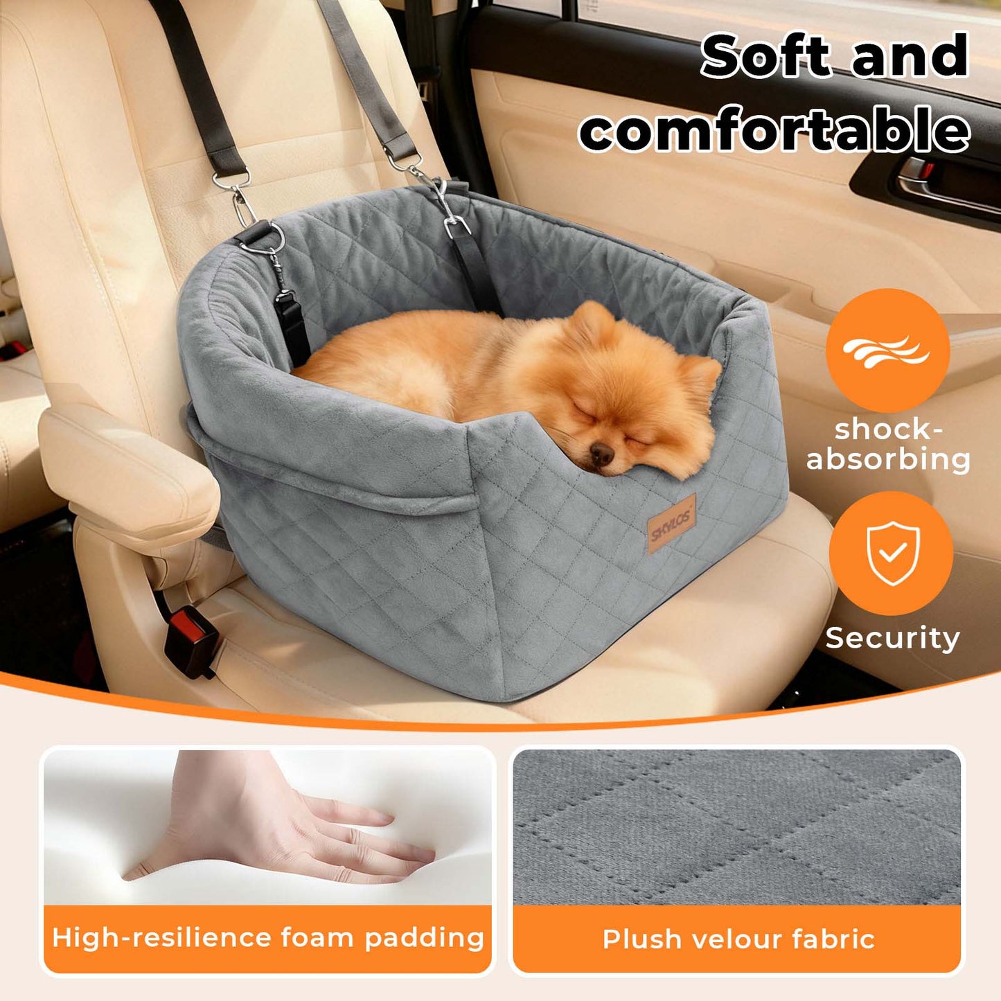 Skylos Dog Booster Car Seat Safe Puppy Travel Carrier Bed Bag Basket Pet Grey