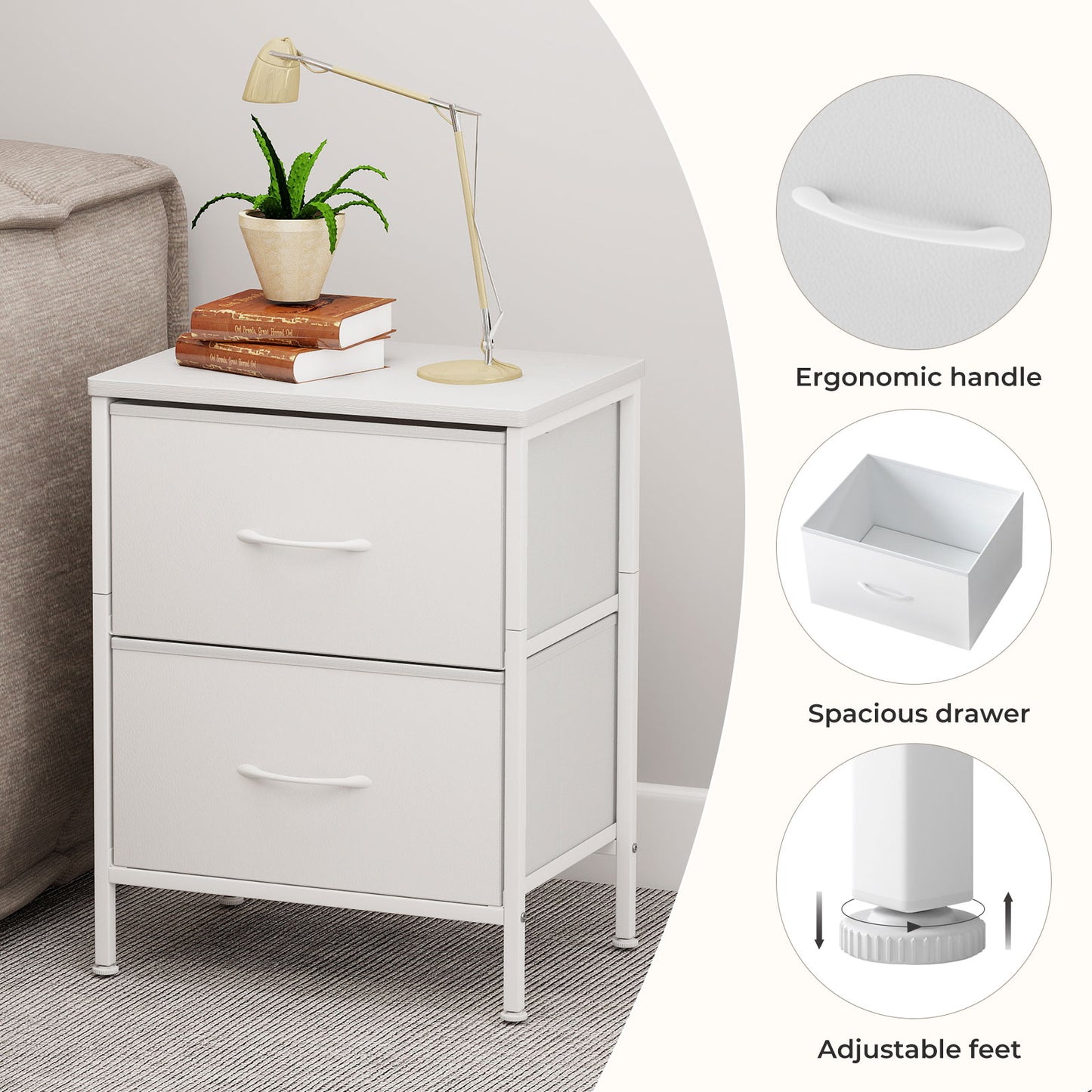 Levede Bedside Table 2 Fabric Drawer Nightstand Shelf Storage Furniture Cabinet