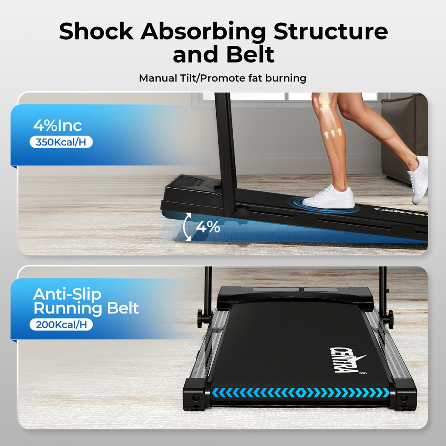 Centra Treadmill Running Machine Folding Walking Pad 4 in 1 Bluetooth LED Remote