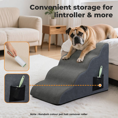 Skylos Dog Ramp Pet Stairs for Bed Sofa Small Senior Injured Dog 4 Step Washable
