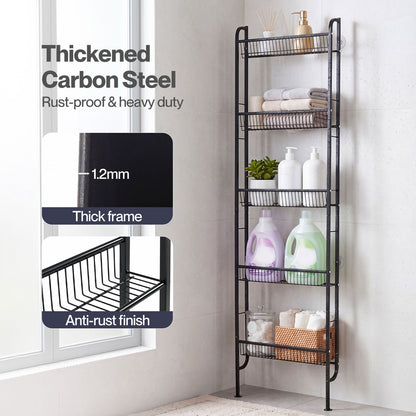 Levede Behind Door Storage Organiser Narrow 5-Tier Bathroom Shelves Steel Black
