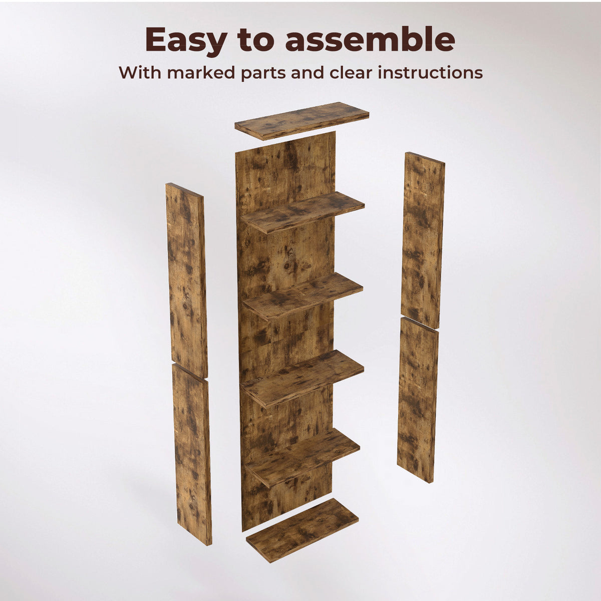 Levede Slim Bookcase Tall Bookshelf 6 Tier Adjustable Shelf Living Room Walnut