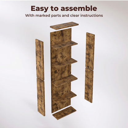 Levede Slim Bookcase Tall Bookshelf 6 Tier Adjustable Shelf Living Room Walnut