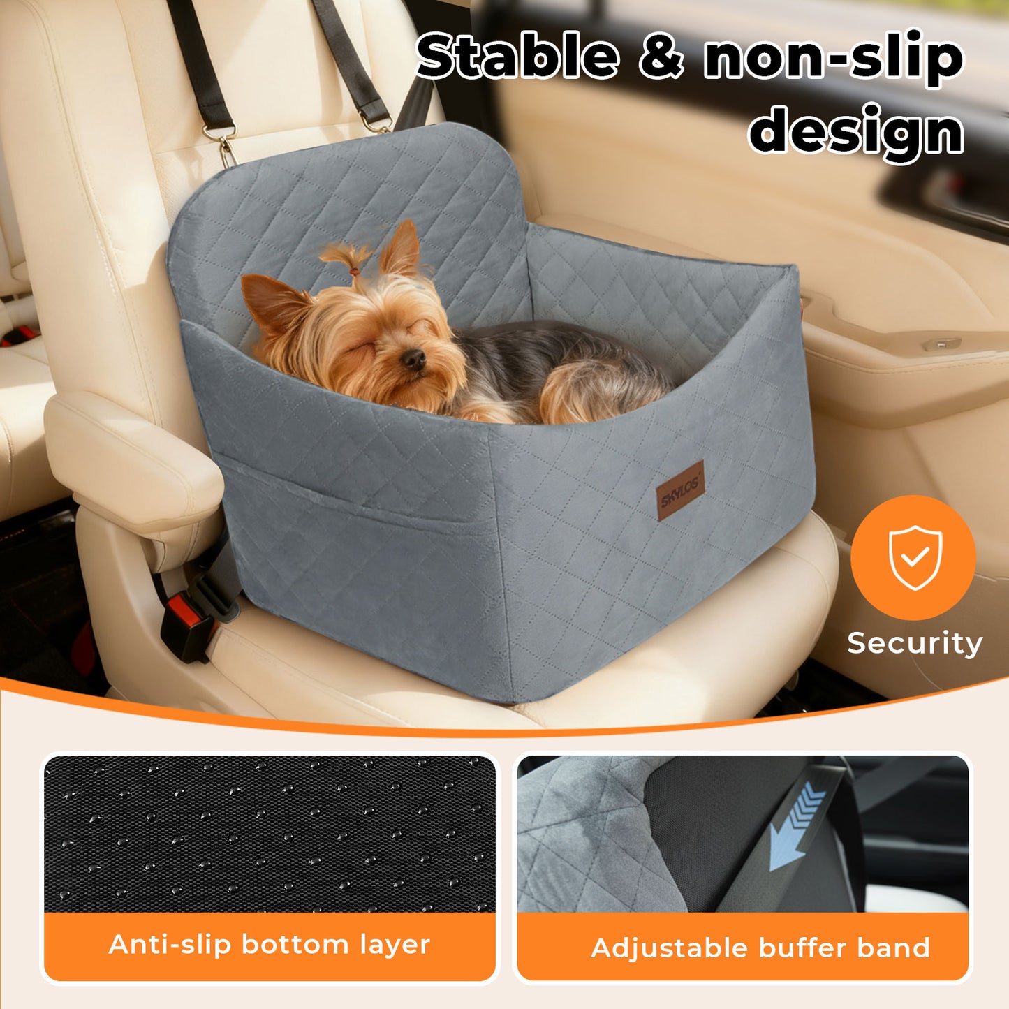 Skylos Pet Booster Dog Car Seat Safe Travel Carrier Bed Bag Basket Puppy Grey
