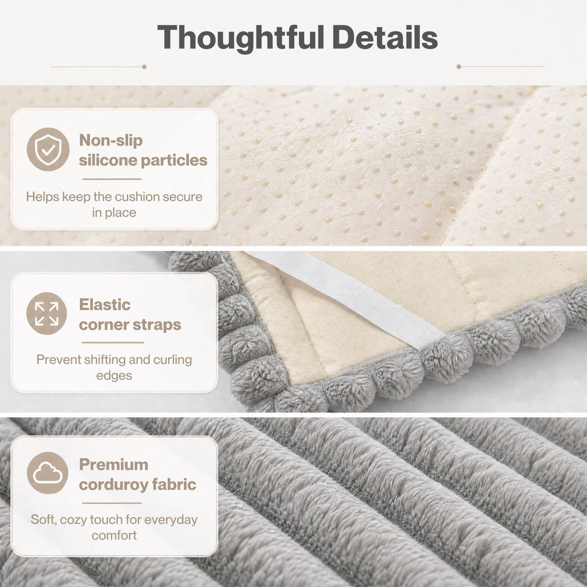 Marlow Corduroy Sofa Cover Pet Friendly Non Slip Washable 70 x 180cm Light Grey