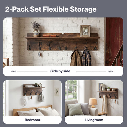 Levede Wall Coat Rack 2 PCS 8 Hooks Wall Mounted Heavy Duty Wooden Organiser