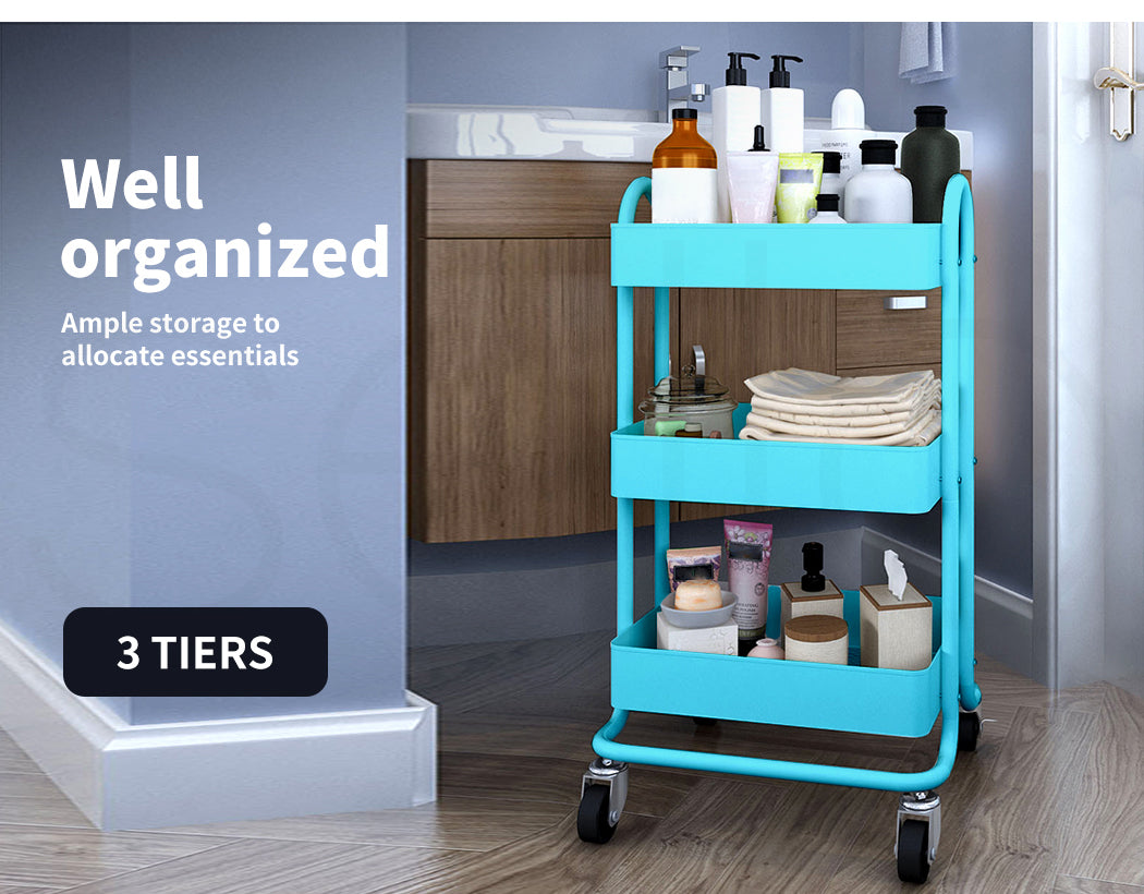 Levede Kitchen Trolley Cart 3 Tiers Storage Rack Steel Shelf Organiser Wheels