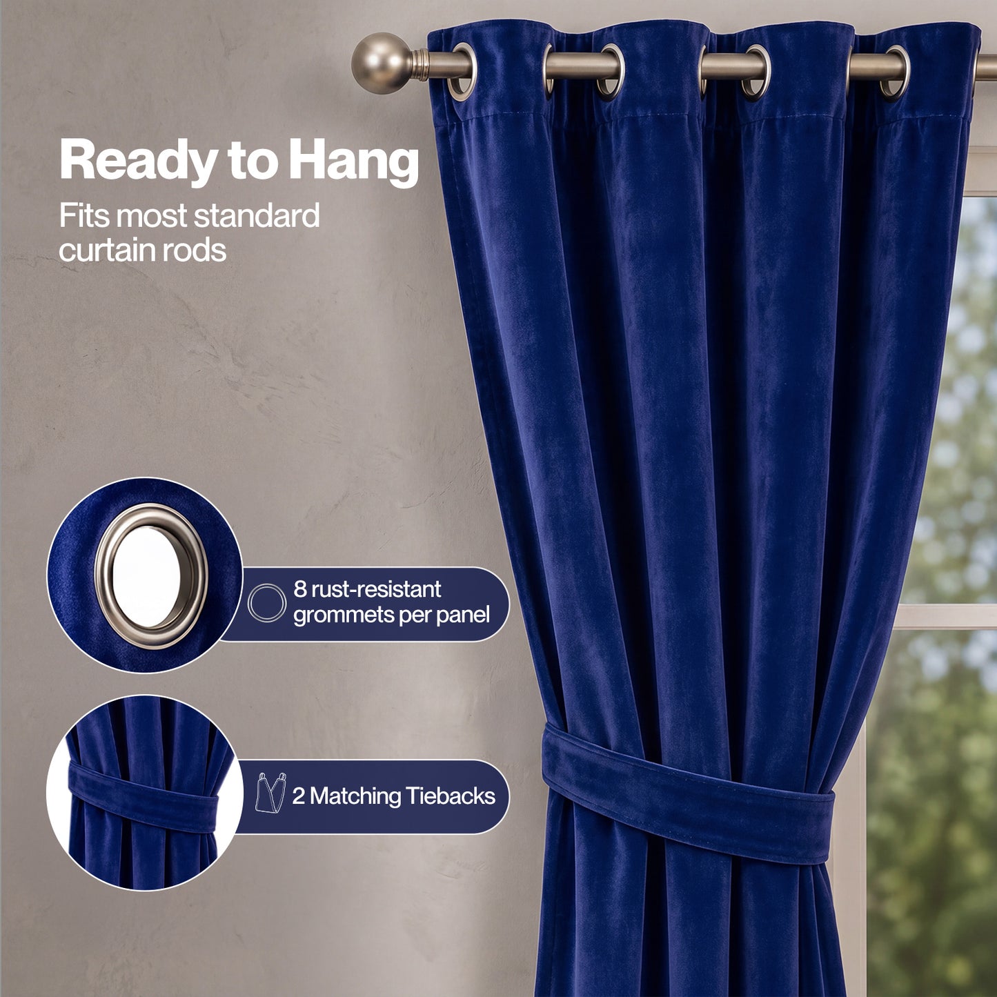 Marlow Thick Thermal Blackout Curtains Velvet 46x54 Inch Eyelet Ring Top Blue