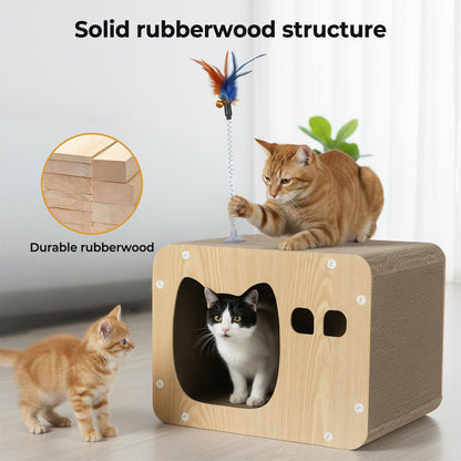 Skylos Cat Scratching Post Cat Cardboard House Cat Scratcher with Toy Indoor