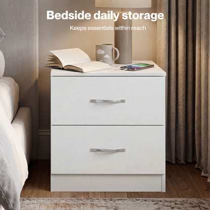 Levede Bedside Table With 2 Drawer Metal Handles Runners White Bedroom Cabinet