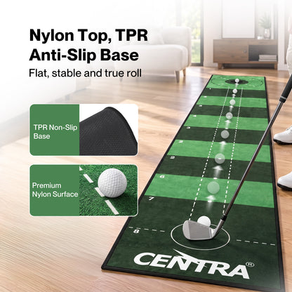 Centra Golf Putting Mat 3m Indoor Practice Non Slip Backing for Office Green