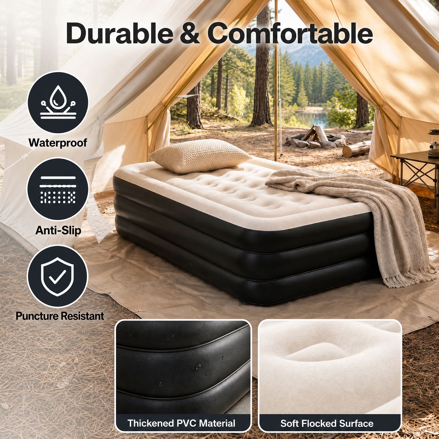 Lavio Air Mattress Built in Pump Single High Raised Inflatable Bed Waterproof