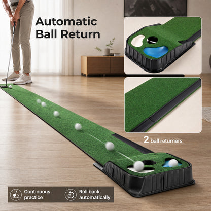 Centra Golf Putting Mat Training Aid Auto Ball Return 270cm Indoor Outdoor Green