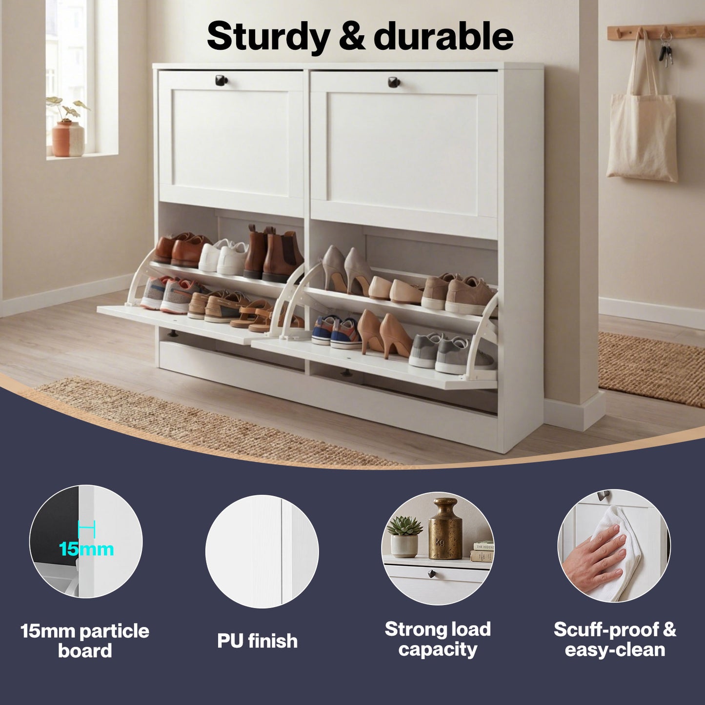 Levede Shoe Cabinet Slim Shoe Storage Unit Flip Drawers Hallway Organiser White