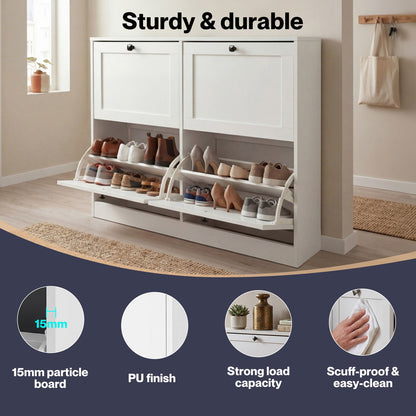 Levede Shoe Cabinet Slim Shoe Storage Unit Flip Drawers Hallway Organiser White