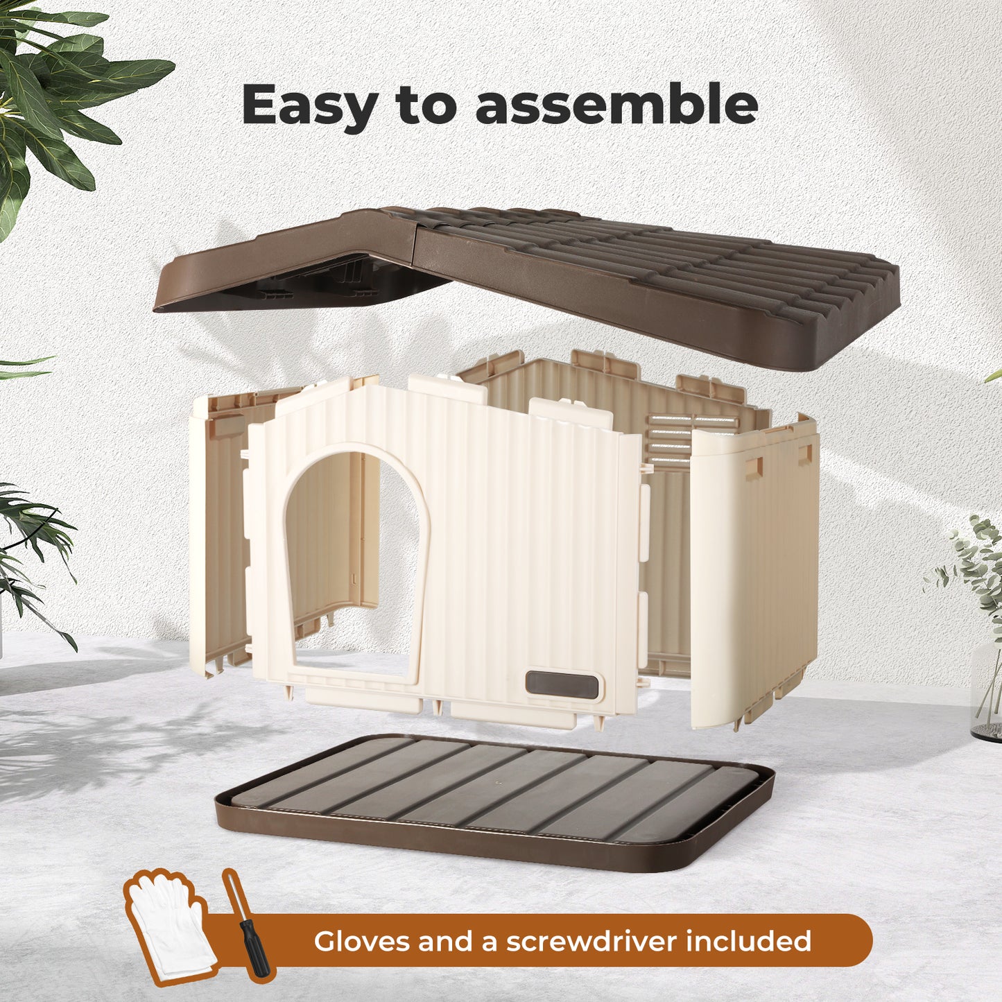 Skylos Plastic Dog House Pet Kennel Shelter for Small Medium Dogs Indoor Outdoor