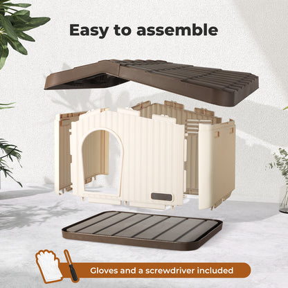 Skylos Plastic Dog House Pet Kennel Shelter for Small Medium Dogs Indoor Outdoor