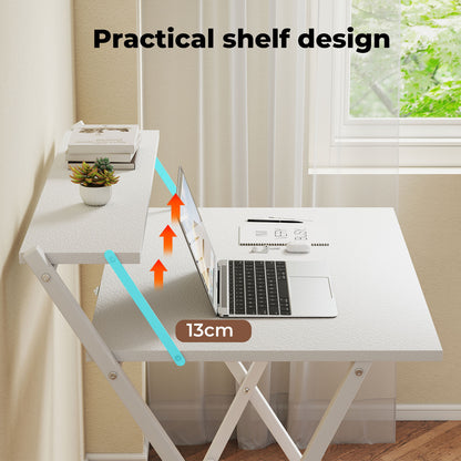 Levede Foldable Computer Desk Office Study Workstation with Monitor Shelf White